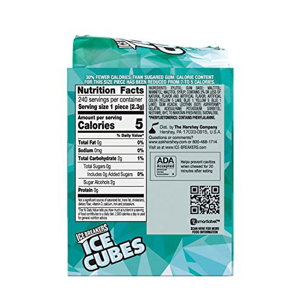 ICE BREAKERS Ice Cubes Wintergreen Sugar Free Chewing Gum Bottles, 3.24 oz (6 Count, 40 Pieces)