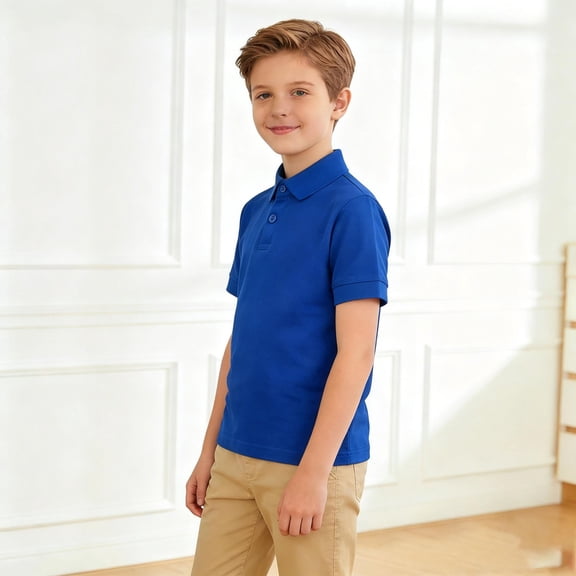 Boys Polo Shirts Blue Button Down Short Sleeve Polo Shirt Boys Formal Outfit Casual Collared Shirts Tween Boys Clothes 12-13 Years