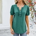 thumbnail image 6 of Otntypg Summer Tops for Women 2025 Trendy Dressy Casual Blouse Puff Short Sleeve Shirts Knit Ruffled Henley V Neck T Shirt Tunic T-Shirts Green XXL, 6 of 7