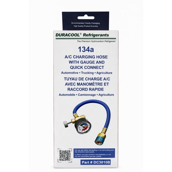 Duracool 134a Charge Hose with Can Tap, Pressure Gauge and Quick Connect