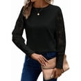 thumbnail image 3 of Top de Cuello Redondo con Encaje Bordado y Larga en Color Liso para Mujer Negro S, 3 of 9