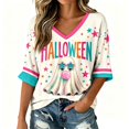 thumbnail image 2 of Women Halloween Shirt 2026 Oversized Cute Funny Plus Size 3/4 Sleeve Skeleton Printed Graphic, 2 of 4