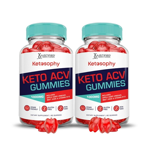 (2 Pack) Ketosophy Keto ACV Gummies Advanced Formula 1000MG Ketosophy Keto Gummies Apple Cider Vinegar Formulated with Pomegranate Beet Juice Powder B12 Vegan Non GMO 120 Gummys