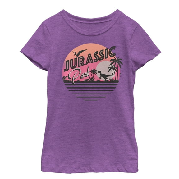Girl's Jurassic Park Retro Postcard Graphic Tee Purple Berry Medium