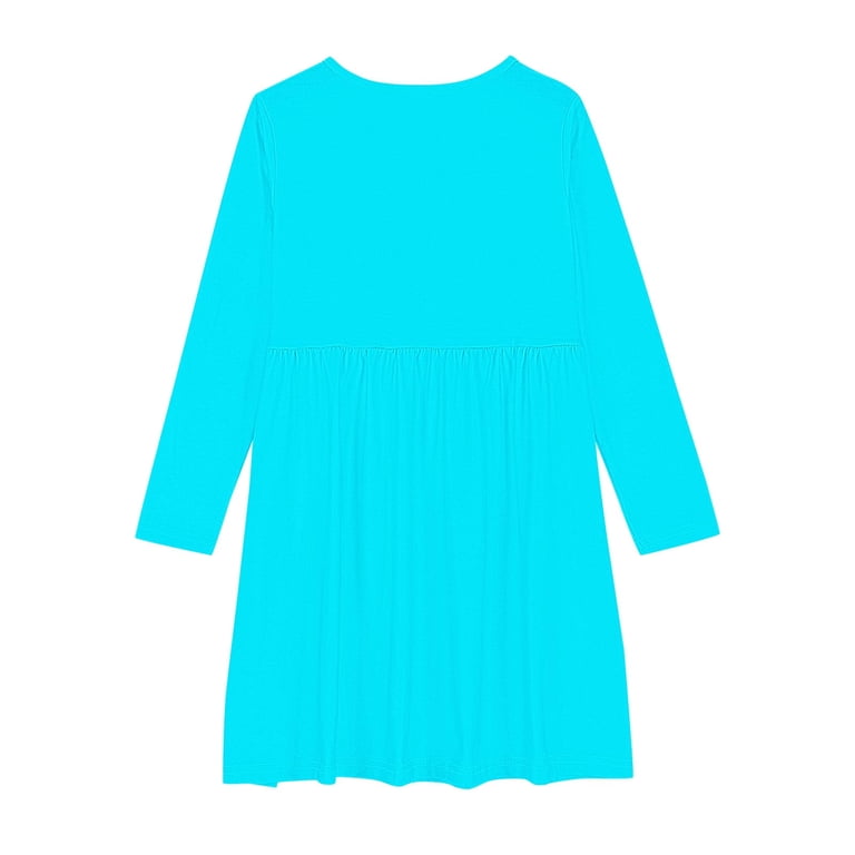 light blue long sleeve skater dress Wxirdiow Girls Long Sleeve Party Dress Girls Long Sleeve T-Shirt Dresses Kids Fall A-Line Twirly Skater Dresses Light Blue Size,15-16 Years, Girl's