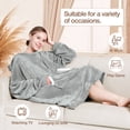 thumbnail image 6 of Livhil Oversized Microfiber & Sherpa Wearable Blanket, Wearable Blanket Hoodie Sweater, One Size Fits All(Gray), 6 of 7