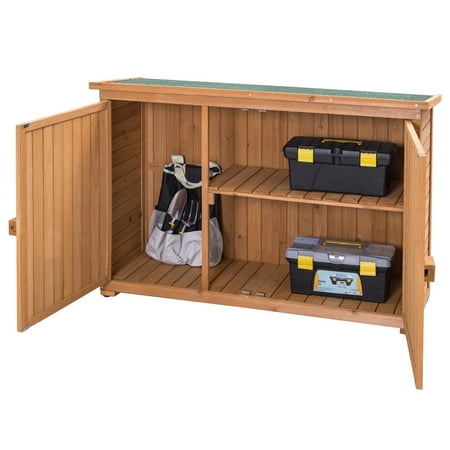 Gymax Double Doors Fir Wooden Garden Yard Shed Lockers Outdoor