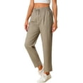 thumbnail image 4 of INSPIRE CHIC Casual Linen Pants for Women's Drawstring Elastic Waist Tapered Pants with Pockets Khaki XL, 4 of 5