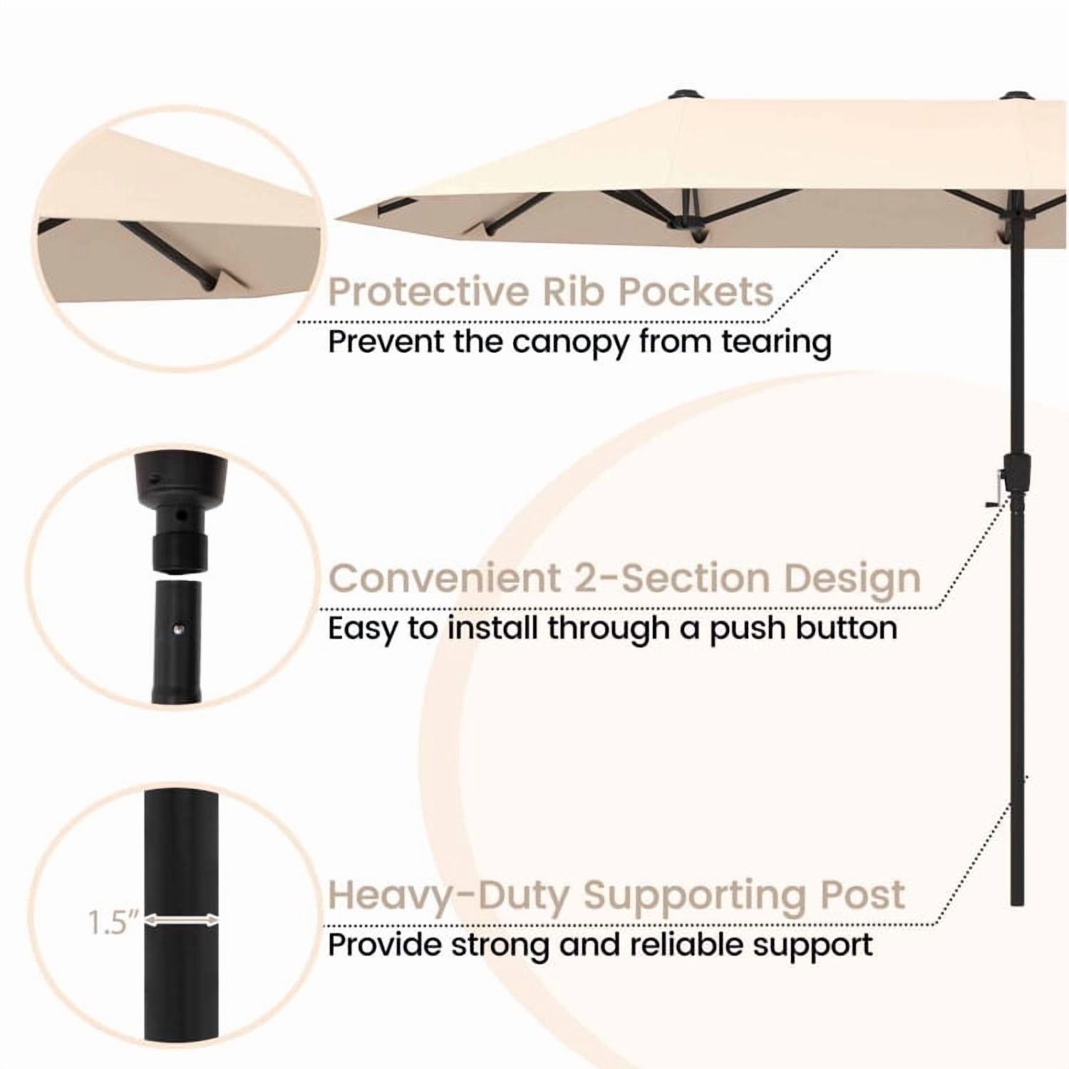 GVN Outdoor Patio Umbrella,Patio Umbrella,13 FT Large Patio Umbrella Outdoor Double-Sided Table Market Umbrella with Crank Handle-Beige