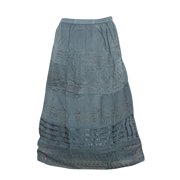 Mogul Womens Medieval Skirt Blue Embroidered Gyspy Hippie Long Skirts