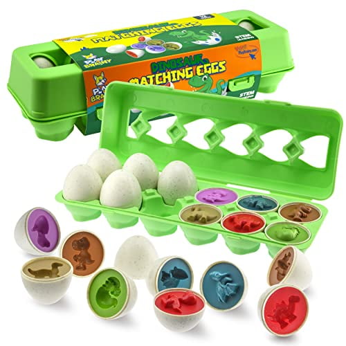 Play Brainy Dinosaur Egg Toys for Toddlers 3 Montessori,12 Pc Set,Geometric Egg Puzzle Toy,Early Learning & Educational STEM,Color Recognition,Sorting & Shape Matching,Fine Motor,Easter Gift