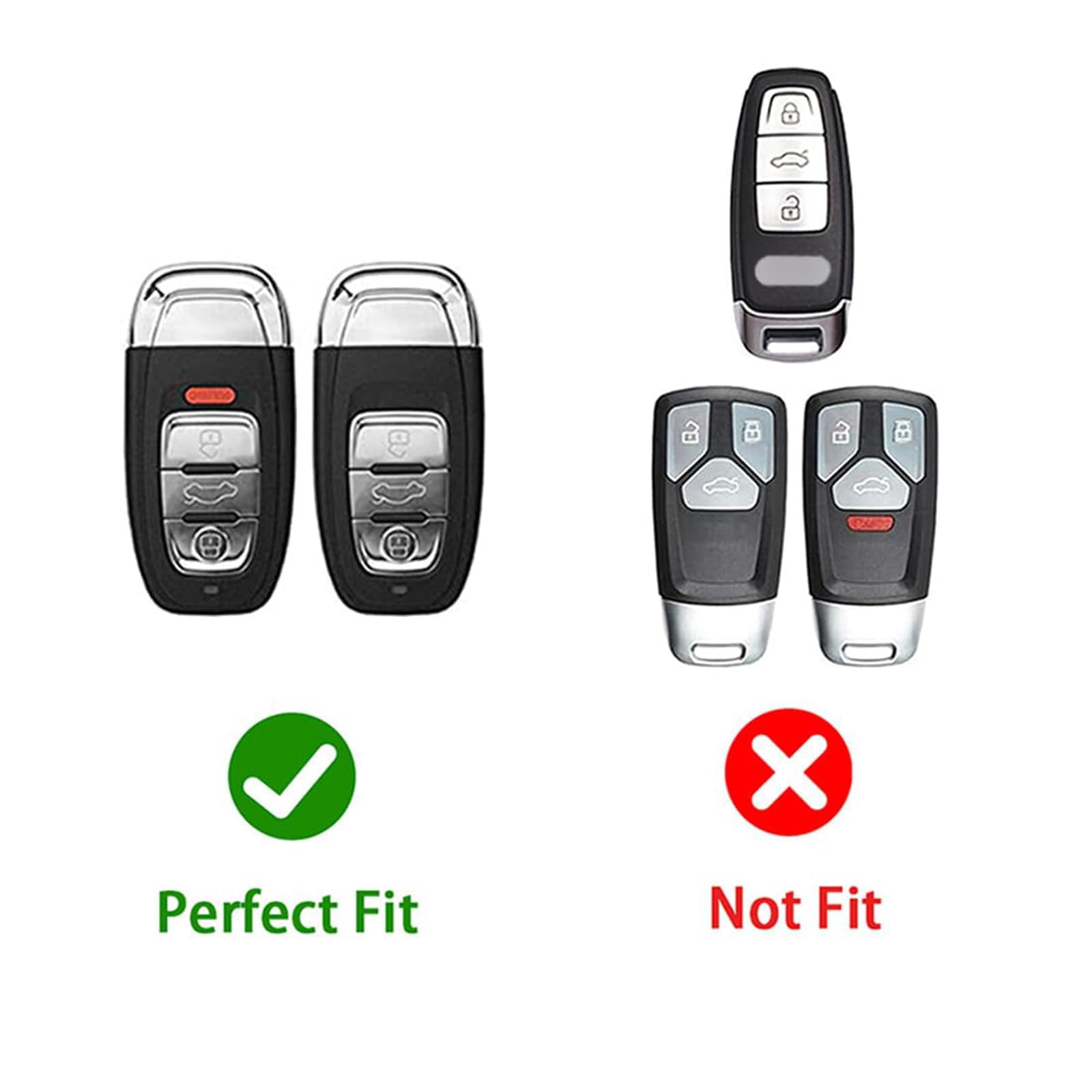 Zinc Alloy Smart Remote Key Fob Cover Case Protector Holder Shell Compatible for Audi R8 Q5 Q7 S3 S4 S5 S6 S7 S8 SQ5 RS5 RS7 A4 A5 A6 A7 A8