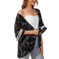 thumbnail image 3 of Uvplove women's Swimsuit Cover Up Shirt Lightweght Puff Sleeve Cardigan Chiffon Blouse Top,Black Leaves,L, 3 of 8