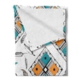 thumbnail image 2 of Boho Soft Flannel Fleece Throw Blanket, Tribal Bohemian Bird Feather Patterns with Geometric Square Vintage Motifs, Cozy Plush for Indoor and Outdoor Use, 50" x 60", Teal Orange Black, by Ambesonne, 2 of 5