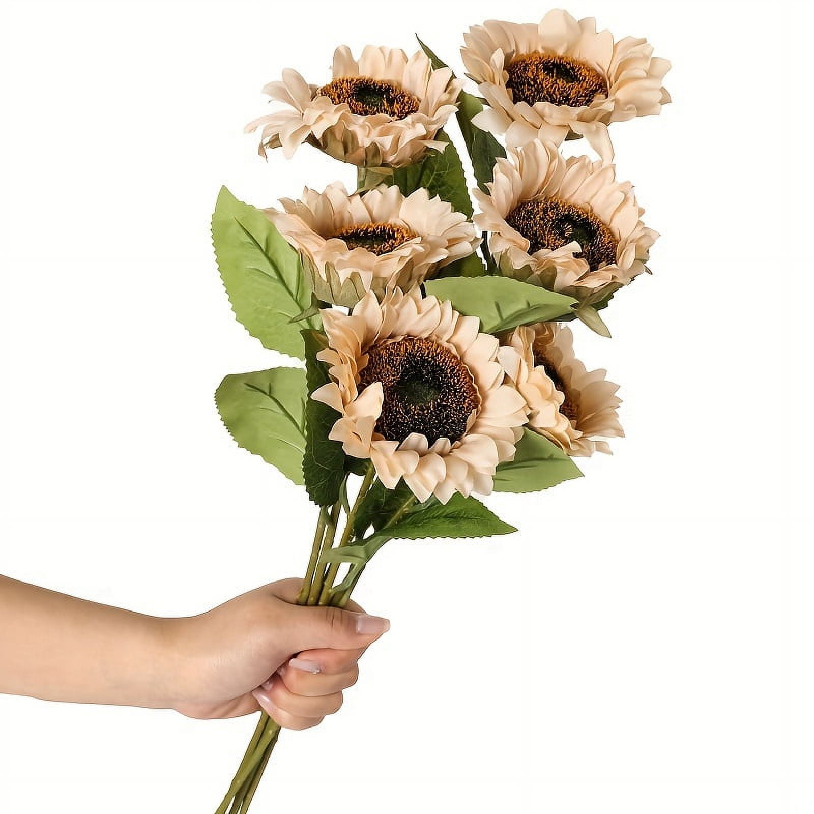 Viworld 6PCS Artificial Sunflower Flowers Long Stem Silk Fake Sunflowers Decoration for Outdoor Home Wedding Birthday Party Single Bulk Decor