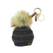 NYFASHION101® Pom Pom Beanie Key Chain Key Ring Handbag Tote Accessory - Metallic DK Melange