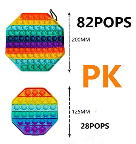 HENXING 1 Pcs Big Size Push Pop Bubble Sensory Fidget Toys for Autistic Kids Special Needs Children Anxiety Adults 8In 82 Bubbles Stress Reliever Silicone Pressure Relieving Toy Rainbow Color 