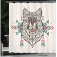 thumbnail image 4 of Ambesonne Ethnic Shower Curtain, Big Wolf Head Ornaments, 69"Wx75"L, Pearl Coral and Teal, 4 of 5
