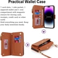 thumbnail image 3 of for iPhone 14 pro max Wallet case with Zipper Card Holders for Women,iPhone 14 pro max Phone Cases Slots Crossbody Flip Folio Book Cover with Credit Card Holder Men case - Brown, 3 of 12