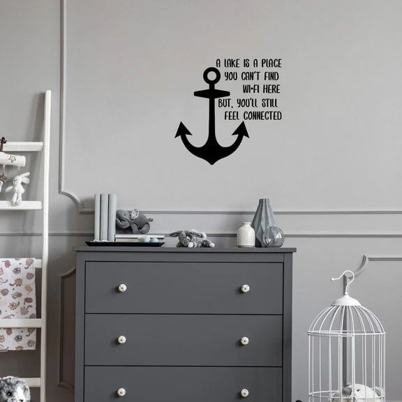 You Can't Find Wifi Here Quote Lake House Cabin Fishing Scenery Vacation Quotes Wall Decal Sticker Vinyl Art Mural for Girls / Boys Home Room Walls Bedroom House Decor Decoration (40x40 inch)