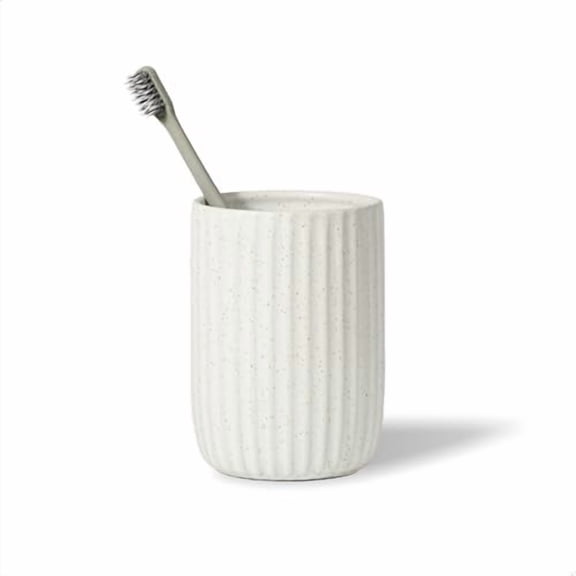 Speckled Matte White Ceramic Toothbrush Holder, Elegant Rippled Tumbler, Large Bathroom Organizer for Toothbrushes and Toothpaste, Pen Holder, Matte Speckled White$$Home Decor, Kitchen, & Other