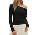 thumbnail image 2 of Sevevn Women's Fashion Casual Round Neck Solid Color Off The Shoulder Top Long Sleeve Shirts Black XL Savings Up to 30% Off, 2 of 5
