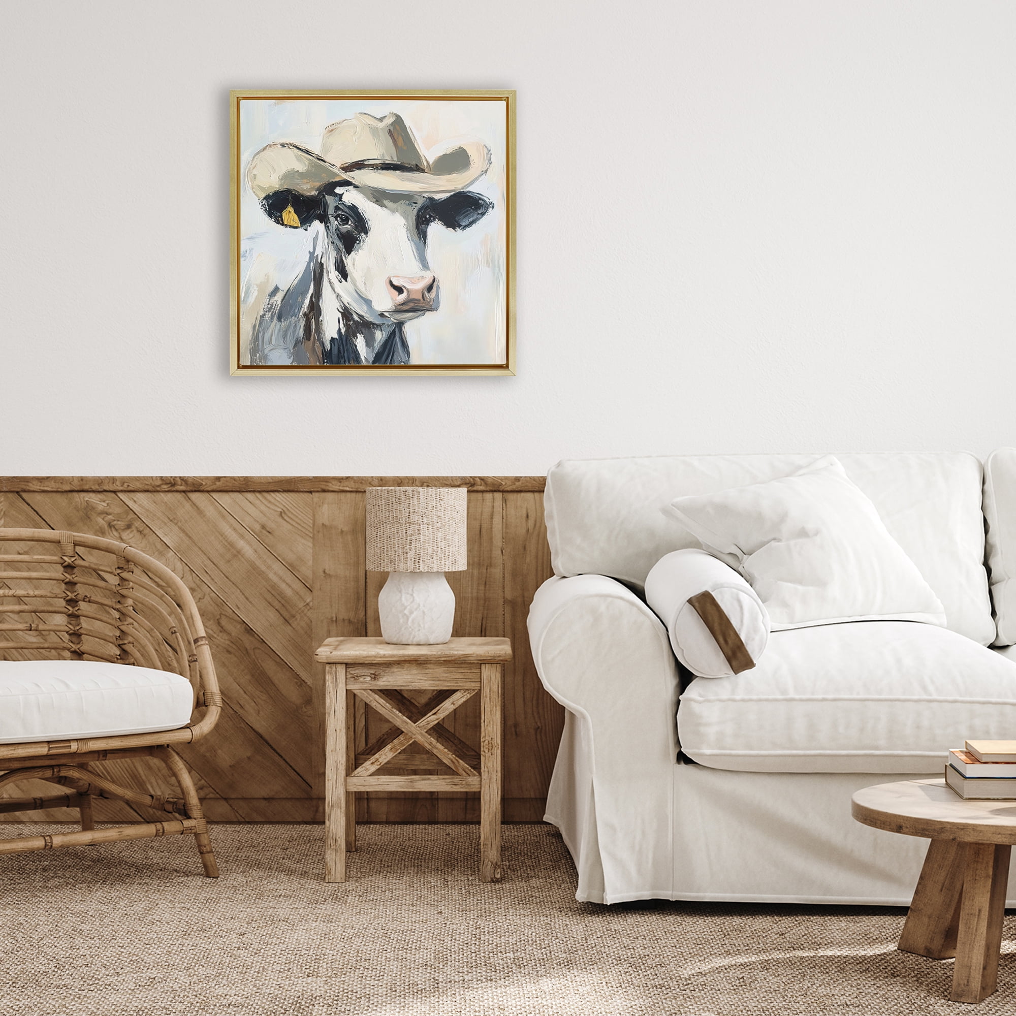 Stupell Industries Cowboy Carl Cow Gold Framed Floater Canvas Wall Art, design by Tina LeCour