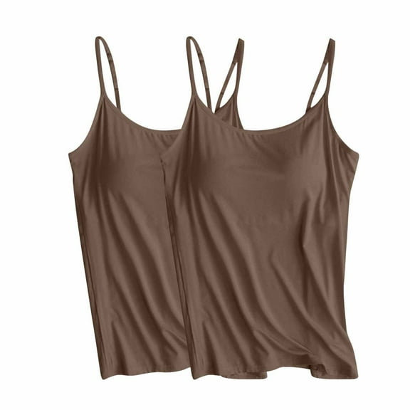 S LUKKC LUKKC 2Pc Camisole Tank Top for Women with Built In Bra Padded Spaghetti Strap Sleeveless Camisole with Chest Pad No Steel Rings Bottom Underwear Yoga Sports Tops Layering Tanks Undershirt