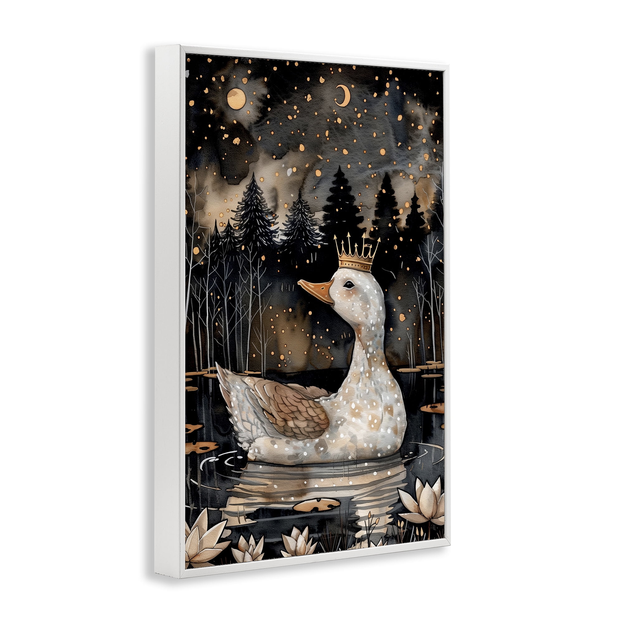 Stupell Industries Regal Duck at Night Animals & Insects Painting White Framed Art Print Wall Art, 20 x 30