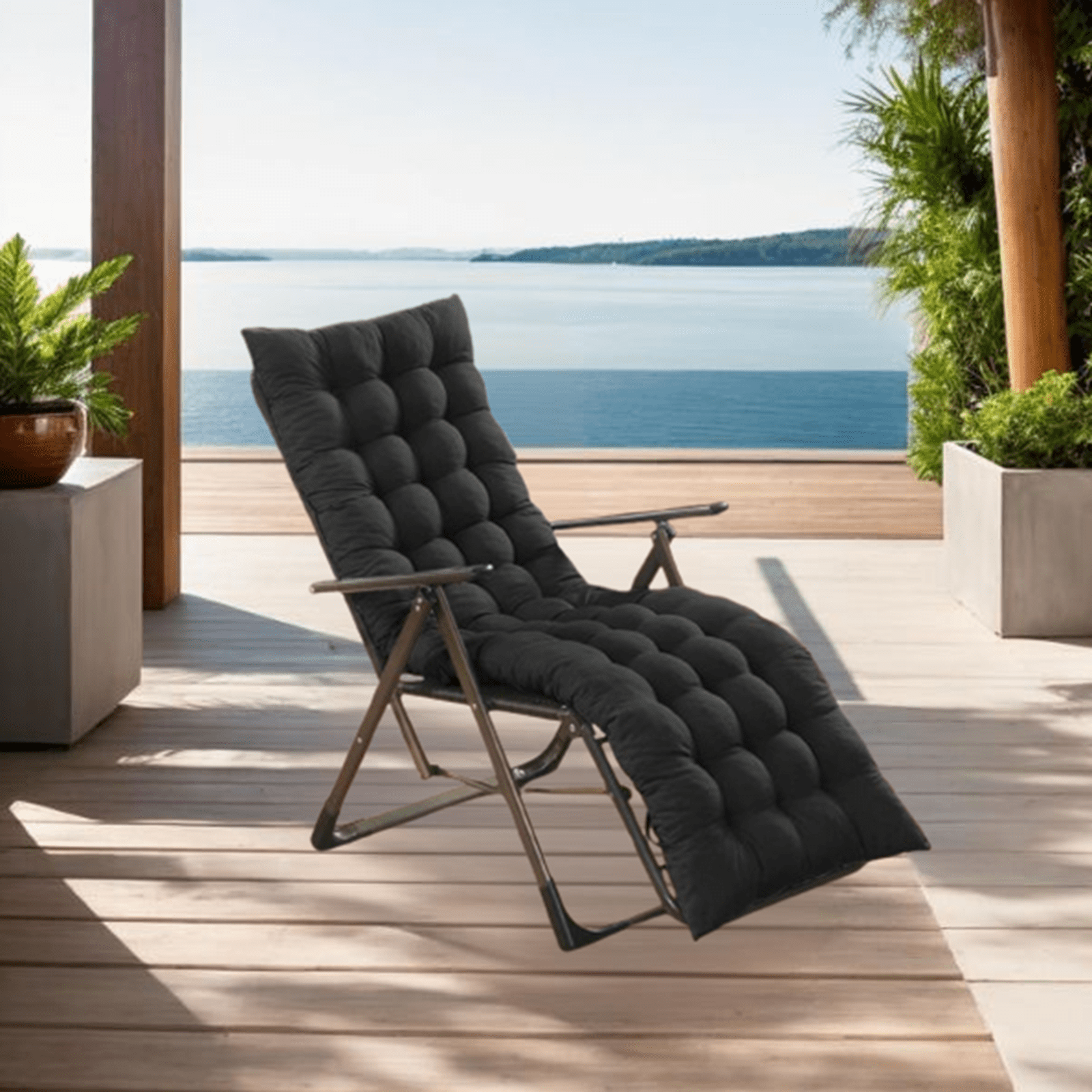Bxaolu Chaise Lounge Cushions Soft Lounge Chair Cushion Gravity Chair Cushion Sofa Lawn Furniture Cushion Pad with 6 Tie for Outdoor Indoor Patio Home, 62.5 x 19 Inch, Black