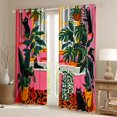 thumbnail image 2 of Manfei Kawaii Kitten Blackout Curtains, Boho Palm Plant Window Curtains Pack of 2 (38x45 Each), Pink Black, 2 of 6