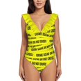 thumbnail image 1 of Crime Scene Tape Pattern One Piece Swimsuit Women Ruffle Monokini Shoulder Swimsuit Bathing Suit Swim Wear Crime Scene Do Not, 1 of 4
