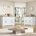 thumbnail image 6 of Hiphuta 47"Farmhouse Sideboard Storage Cabinets with 4 Doors & 2 Drawers, Coffee Bar with Brown Top for Living Room, White, 6 of 7