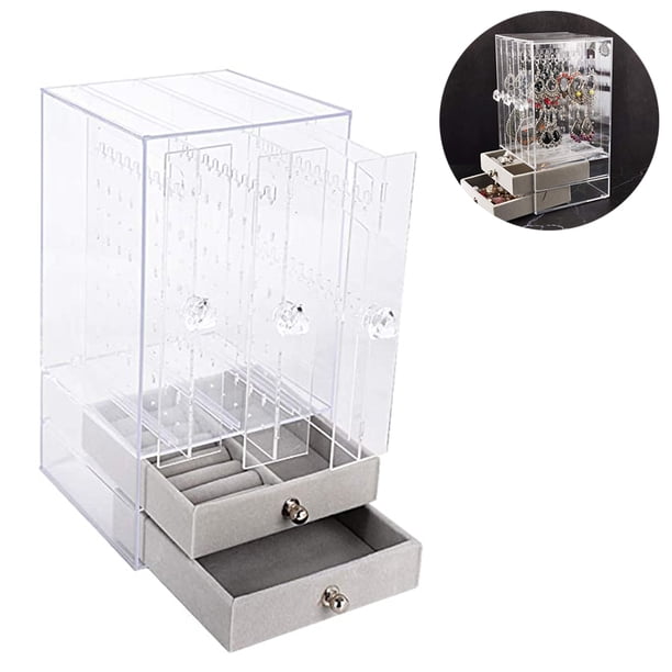 Caja organizadora de joyas con 2 cajones y 3 soportes de exhibición de almacenamiento de pendientes de acrílico para anillos, collares y pulseras Ormromra 2035308-1