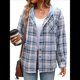thumbnail image 3 of Sudadera con Capucha A Cuadros Estilo para Mujer, de Larga, con Botones y Cordón, Informal, para Otoño, con Bolsillo. Azul XXL, 3 of 10