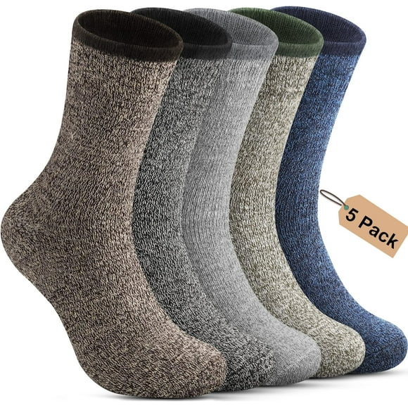 5 Pack Mens Thermal Wool Socks for Winter Warm Merino Socks Thick Hiking Socks for Camping Cozy Socks for Man