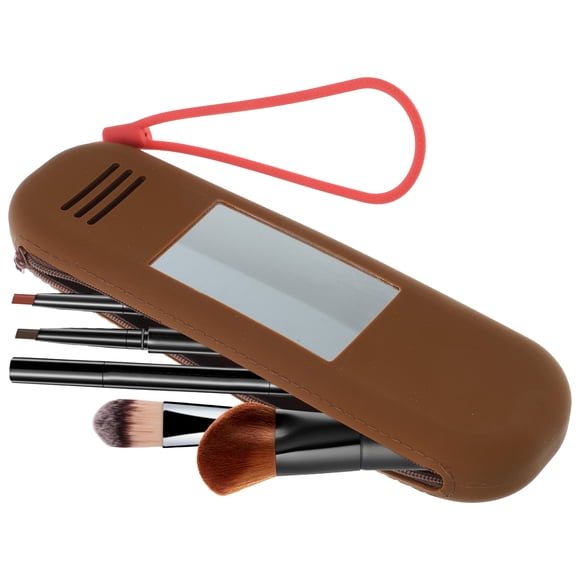 Hytrove Estuche De Silicona Para Brochas De Maquillaje Color Café Con Compacto Para Viaje