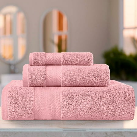 Superior Aria Turkish Cotton Solid Heavyweight 3-Piece Coral Pink Towel Set