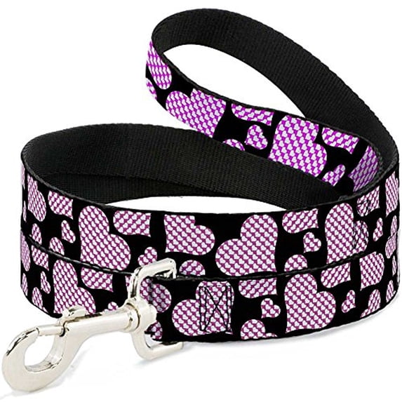 Buckle-Down DL-W30506-N Narrow 0.5" Eighties Hearts Black Fuchsia White Dog Leash