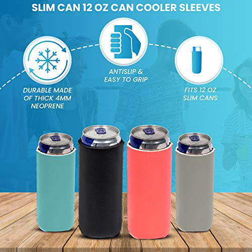 Taho 16oz Can Sleeves (6-pack) Neoprene Beer Coolies - Blank Tall Energy Drink Coolers - Compatible with 16 Ounce Cans (Multicolor)