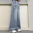 thumbnail image 4 of CAUYDY Autumn School Girls Jeans Children's Loose Cute Heart Print Cowboy Wide Leg Pants with Pockets Sizes 13-14 Years, 4 of 6