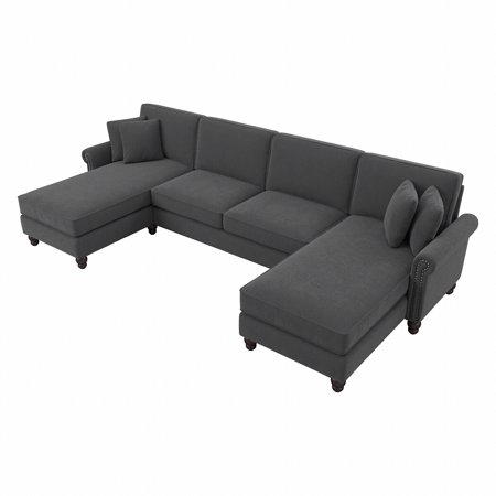 Maykoosh Modern Minimalism 131W Sectional Couch With Double Chaise Lounge In Charcoal Gray Herringbone