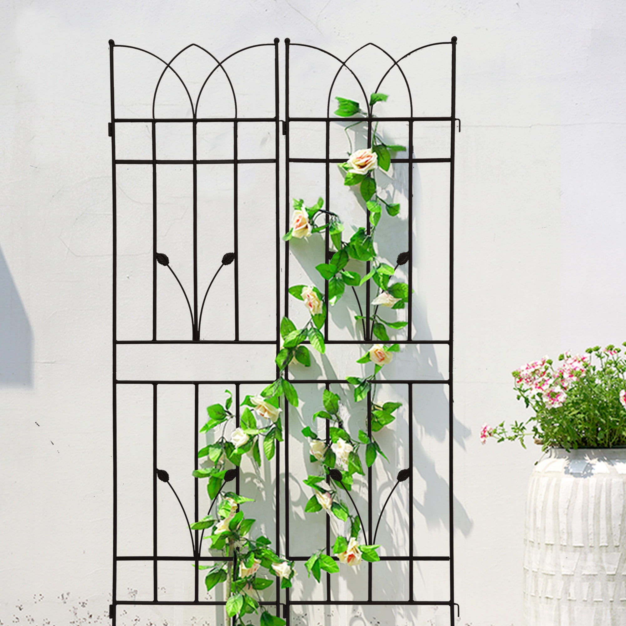 Olurrisa Rust-Proof Tall Plant Trellis 2 Pack - Galvanized Metal Grid for Cucumbers, Blackberries, Vertical Gardening, Easy Assemble & Durable Design