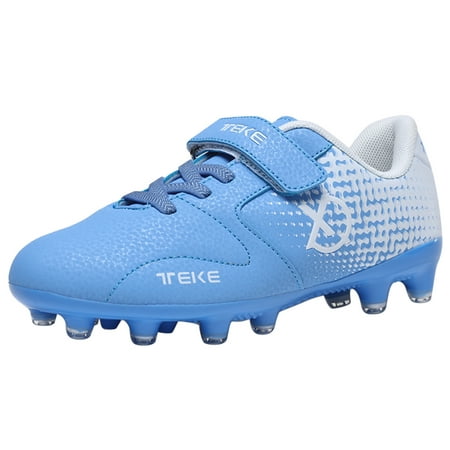 

Boys Girls Outdoor Athletic Actual Combat Training Shoes Kids Turf Soccer Shoes Youth Hook and Look Comfortable and Breathable Non-slip Professional Sneaker (Little Kid/Big Kid）White blue 33