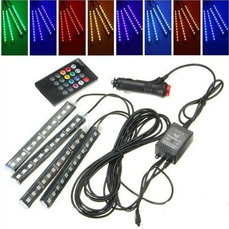 Rgb Led Strip Controller - 4 in 1 Car Interior Decorative Light RGB LED Strip Foot Lamp with Remote Controller