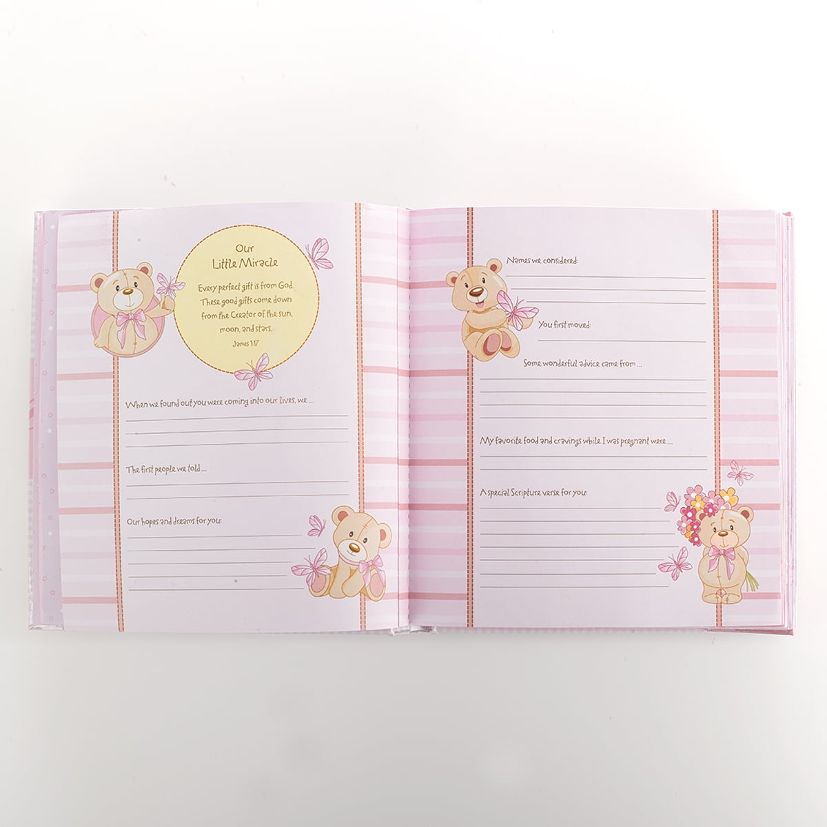 Christian Art Gifts Girl Baby Book of Memories Pink Keepsake Photo Album, Our Baby Girl Memory Book with Bible Verses, The First Year