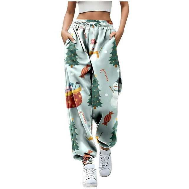 Women's Plus Size Christmas Tree Jogging Pants High Waisted Comfortable Drawstring Sweatpants With Pockets Casual Wear