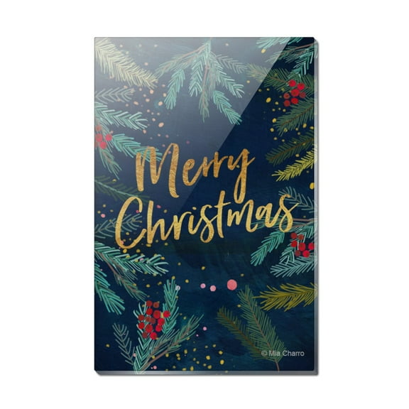 Merry Christmas Stars Pine Needles Rectangle Acrylic Fridge Refrigerator Magnet