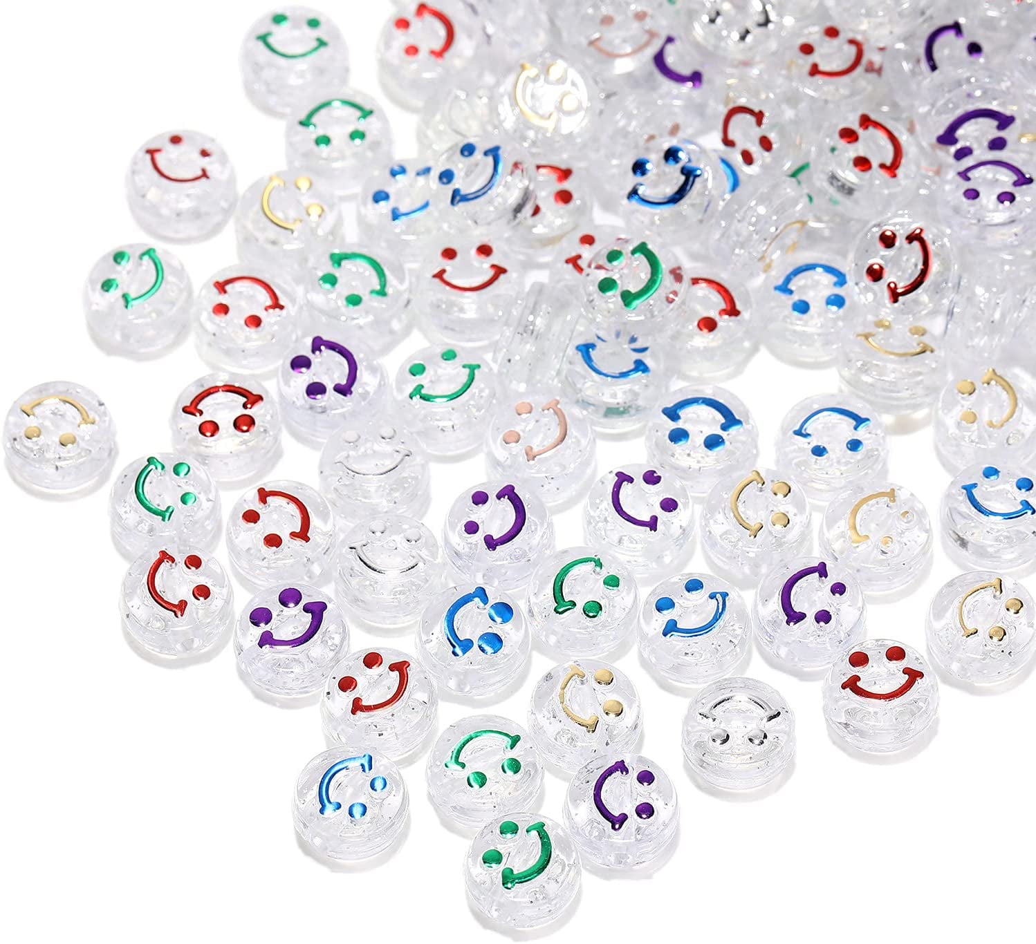 Heyjieyu 200pcs Black Smiley Face Beads - 10mm Acrylic Round Spacer Beads For Jewelry Making