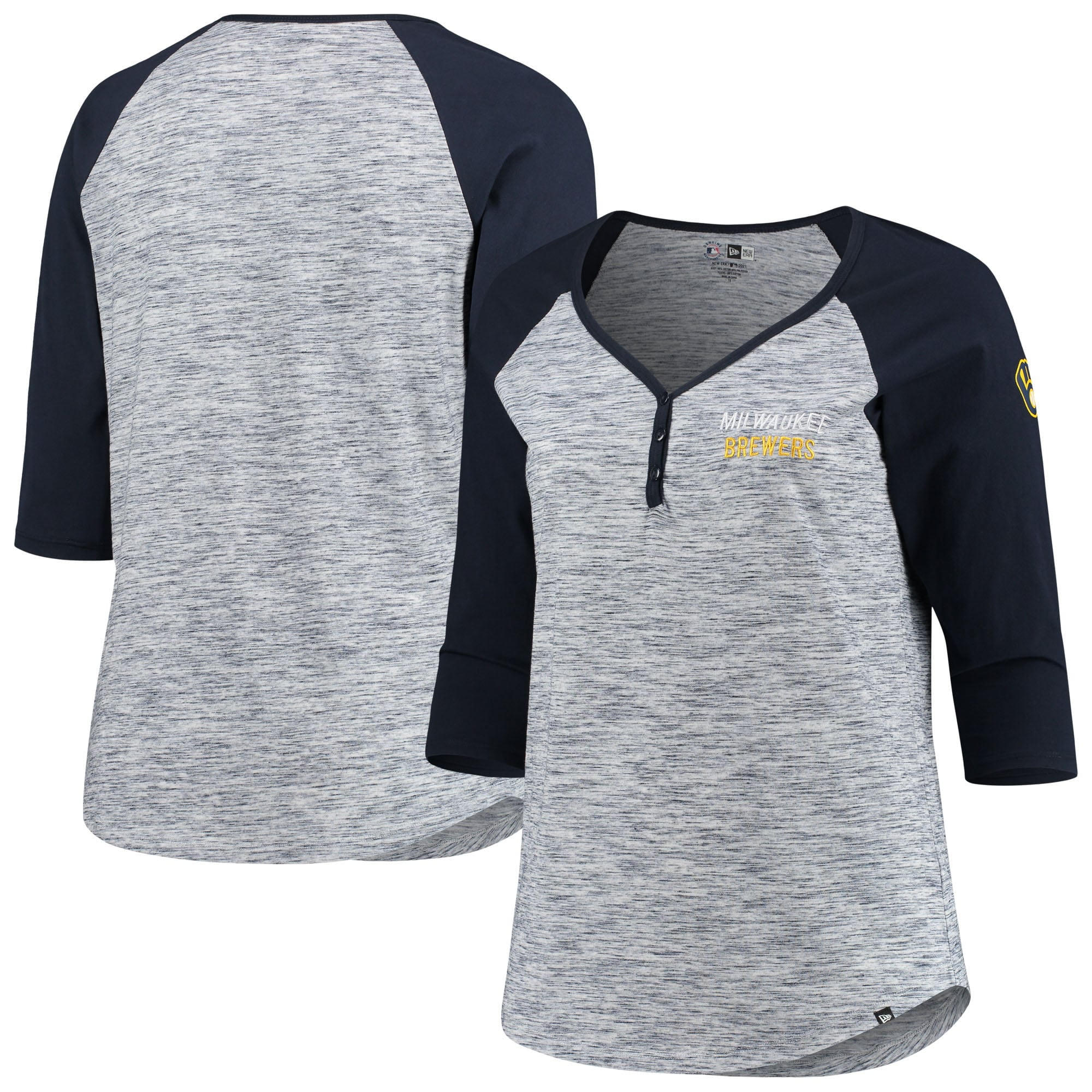 Sleeve Raglan Henley T-Shirt - Navy 